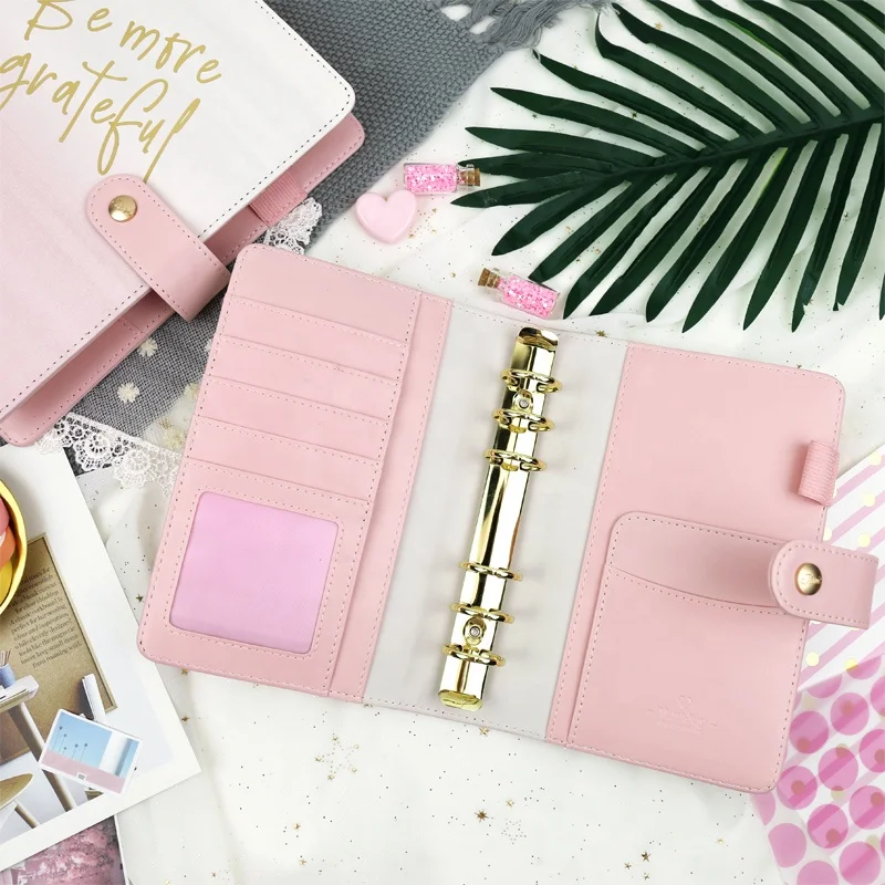 Custom Loose Leaf 6 Ring Leather Monthly Binder Planner Agenda Organizer Diary Notebook With Stickers And Inner Pages