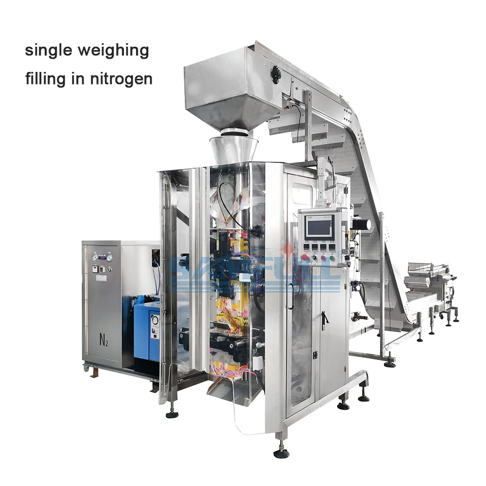 Automatic vffs chicken meat beef packing machine filling in nitrogen weighing frozen goat cut cubes packing machine