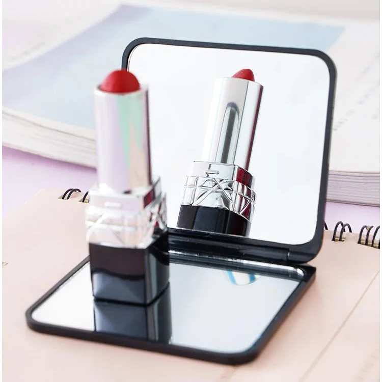 manufacturer small size square plastic hand mirror folding black beauty makeup cosmetic travel mirror portable pocket