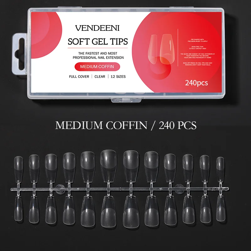 Натуральные гелевые накладные ногти VDN полное покрытие средний гроб частная этикетка логотип
