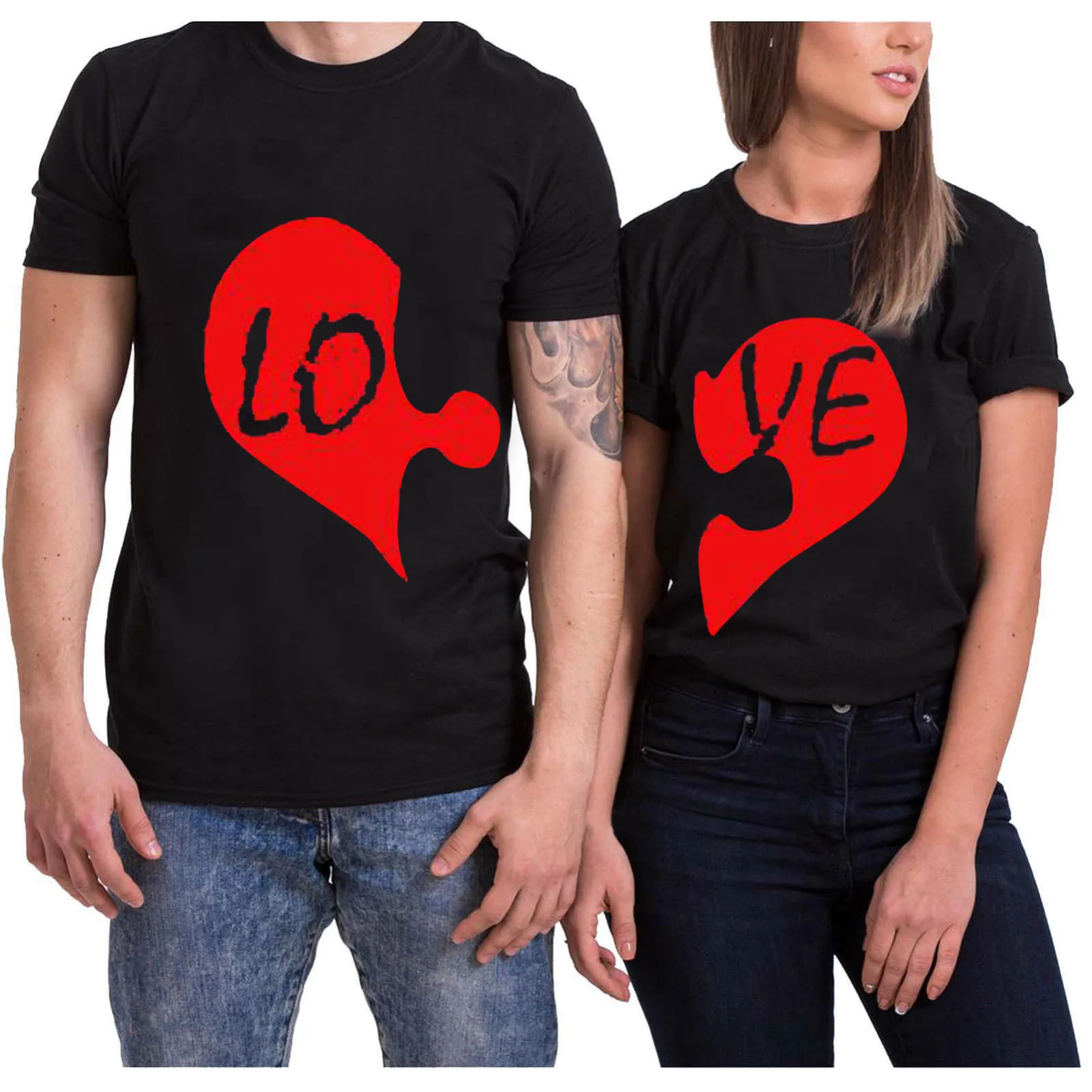 Wholesale Custom Pattern Print Couple Dress Clothing T-Shirt Super Soft Loose Cozy Cotton Tops Romantic Valentine Shirt
