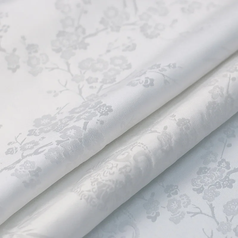 Wholesale bamboo plum blossom jacquard satin brocade pure plain mulberry 100% silk fabric