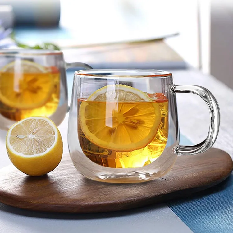 Double Wall Cappuccino Mug 10oz Clear Espresso Coffee Mug Insulated Glass With Handle