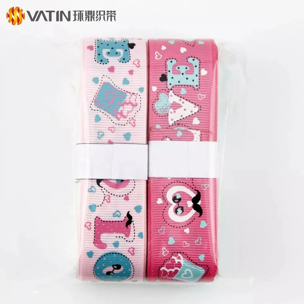 Wholesale Factory Customized Brand Name Logo Christmas Gift Decorative Designer Printed Polyester Solid Grosgrain Ribbon