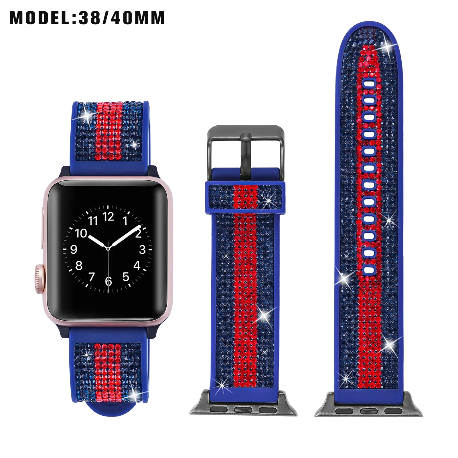 Custom Luxury Metal Buckle Watch Band Replacement Wristband with zircons Silicone soft Straps for Apple