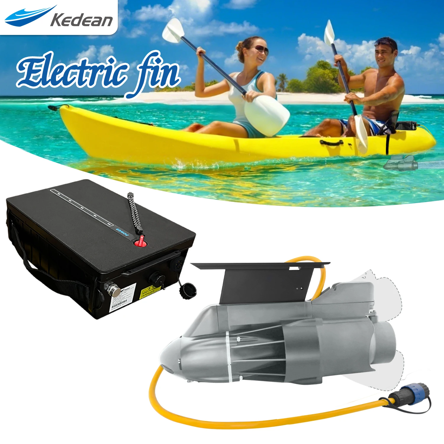 9KM/H Directional Kayak Fishing Boat and SUP Motor Propeller,  360W Underwater Thruster for Inflatable Fishing Boat 58AH Battery
