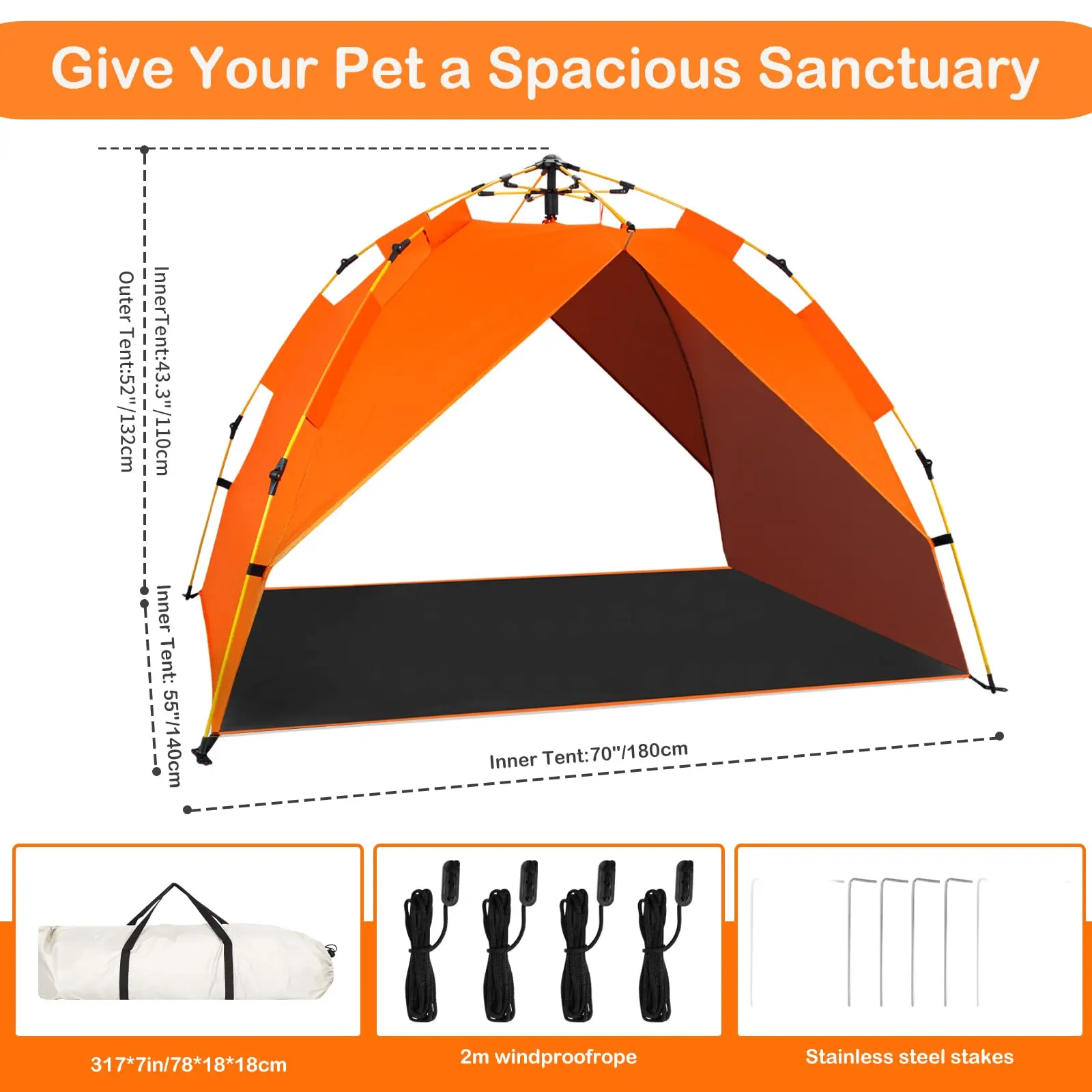 Outdoor Orange Pop up Pet Dog Friendly Canopy Tent Bed Extra Large With Sun Shade Rain Shelter Umbrella for Dogs Outside Camping
