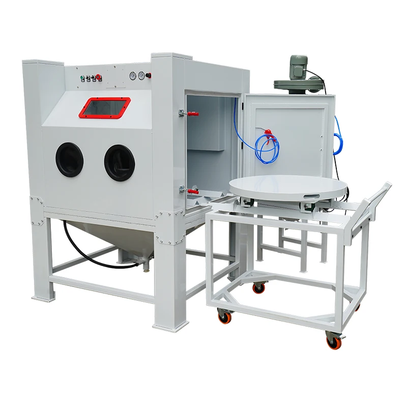 Kafan wheel sandblasting machine cabinet with turntable and cart