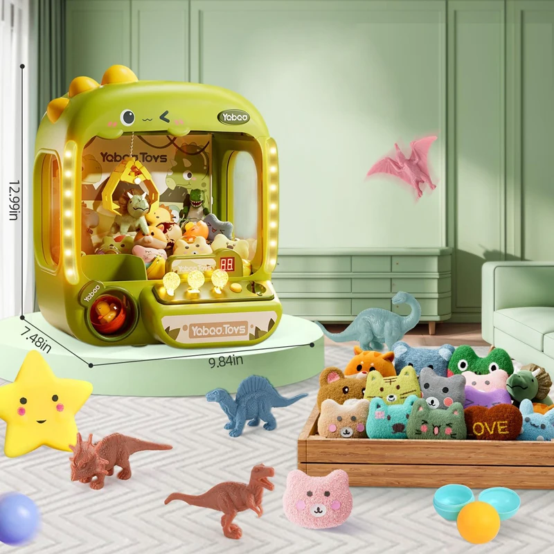 Dinosaur Mini Arcade Candy Vending Machine Fidget Stuff Prizes Refill Egg Grabber Machine Dispenser Small Claw Machine