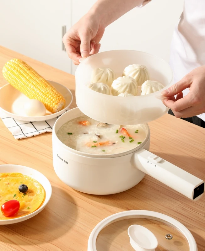 Long Handle Easy clean Mini Multi-functional electrical cooking Non-stick pot with steamer 1.5L for 350W and 700W choice.
