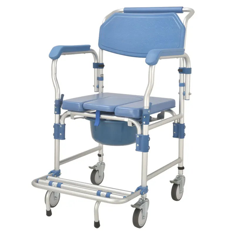 Reclining shower commode chair toilet with wheels