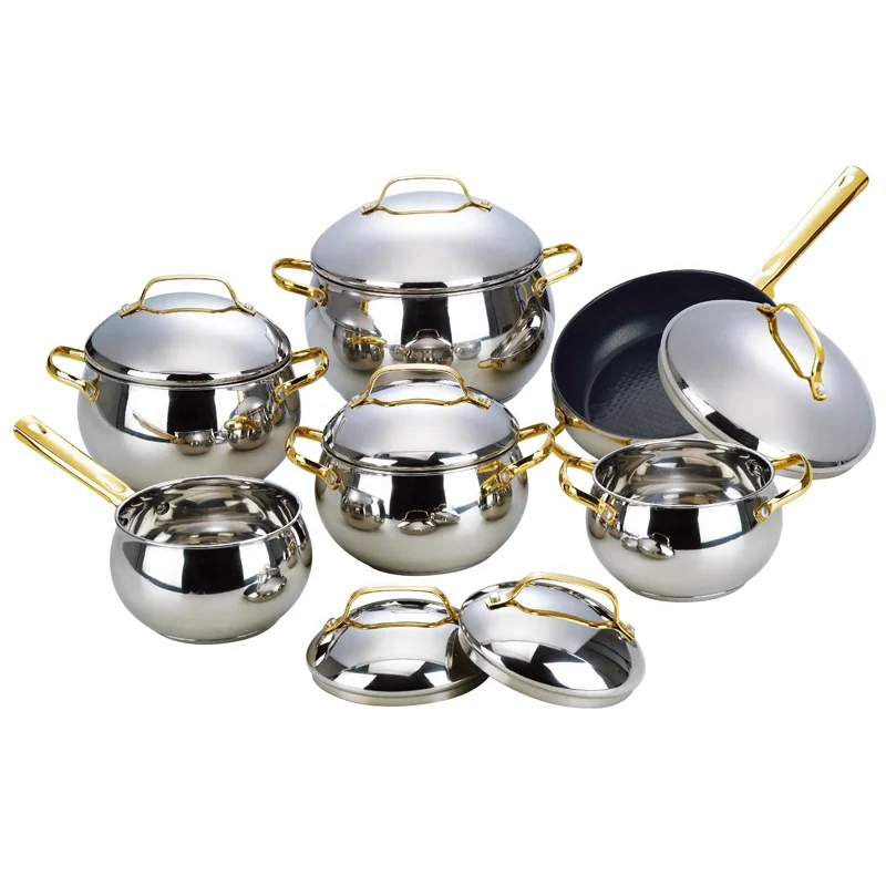 12 piezas antiadherente de Juego de utensilios de cocina cubiertos ollas de acero inoxidable