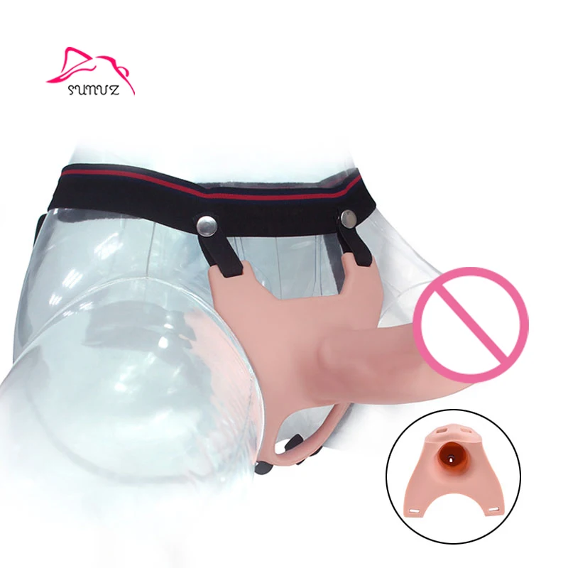 Sunfoo Factory Price Ergonomic Design Skin Big Dildo Enlargement Sleeve Wearable Dildo Artificial Penis Underwear