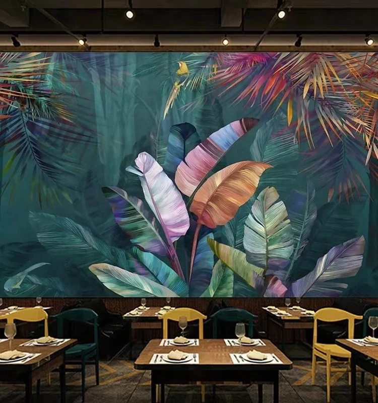 Bar KTV cafe wall cloth tropical plant pattern restaurant wallpaper living room bedroom TV wall bed background wall mural