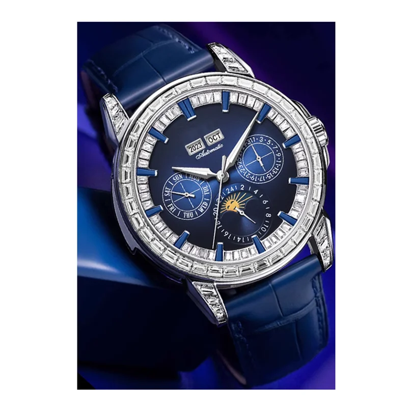 Luxury stainless steel case calendar 24 hour show business men automatic mechanical watches