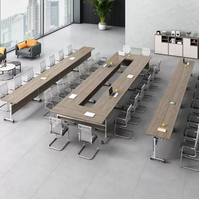 Modern Office Furniture Wood Folding Training Desk Conference Room Table Executive Movable Modular Office Desk With Wheels