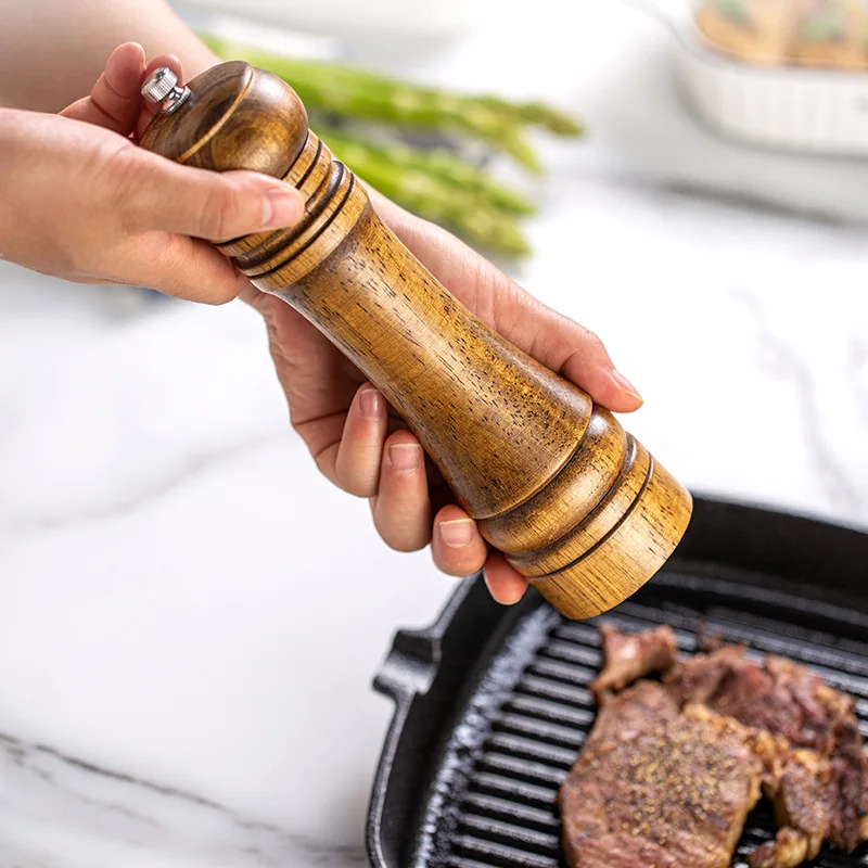 Peppermill Mill Kitchen Oak Wood Adjustable Ceramic Rotor Hand Wooden Manual Spice Salt Black Pepper