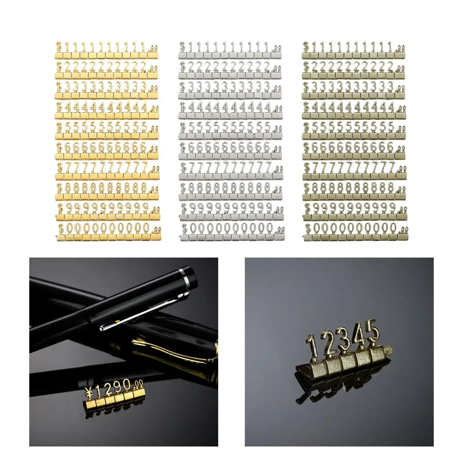 Adjustable 3D Metal Price Tags Euro Pound Dollar Combined Display Silver Optimal Store Use-for Supermarkets Jewelry Watches