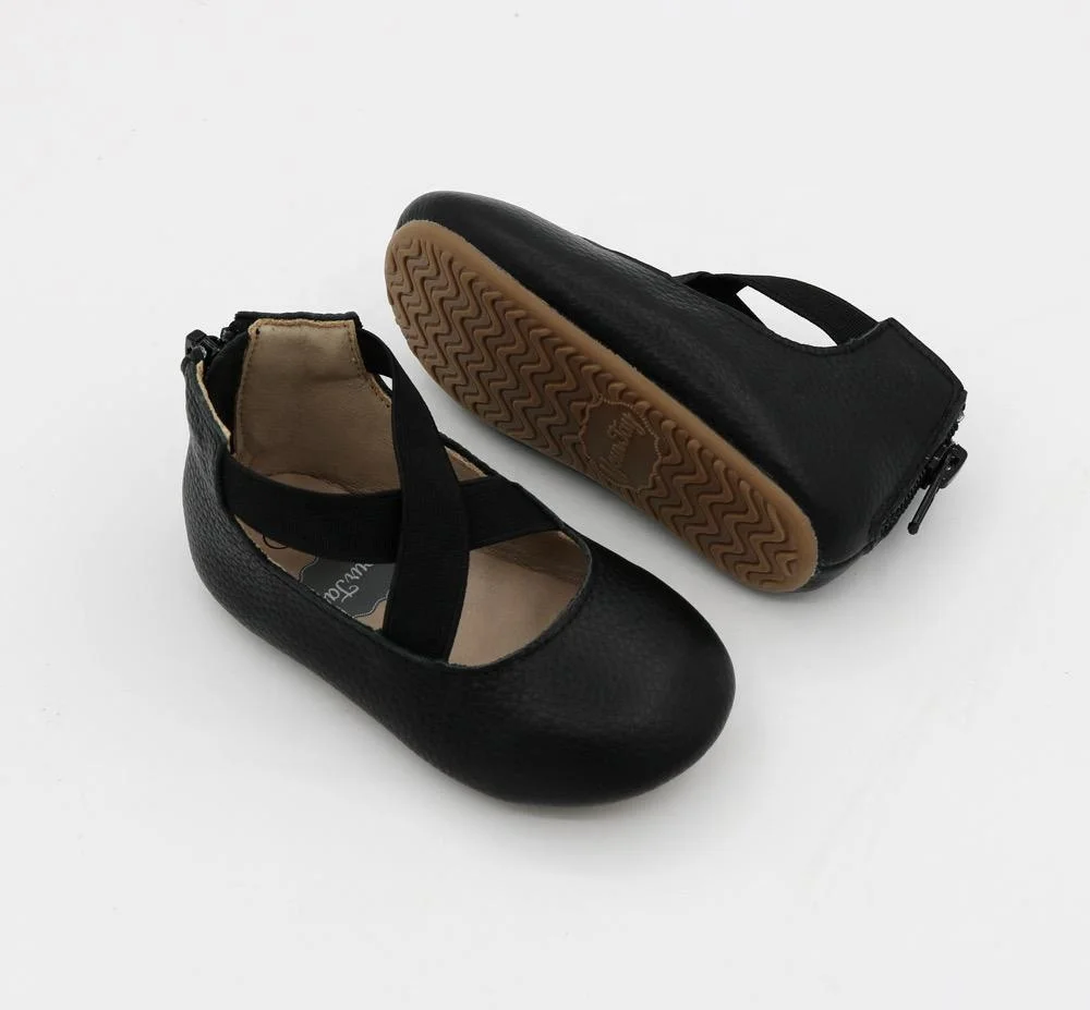 High Quality Elastic Band Rubber Sole Kids Ballet Flats Genuine Leather Shoes For Baby Girls