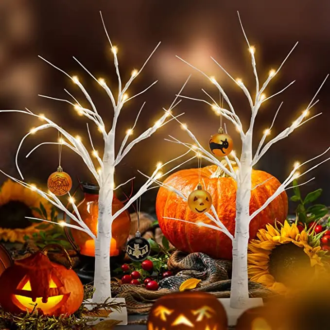 Warehouse 2 Pack LED White Birch Tree Light Christmas Halloween indoor decorative Warm White Artificial holiday Light