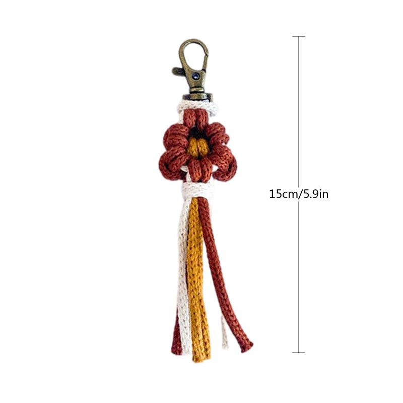 Woven Macrame Boho Bohemian Daisy Flower Tassels Keychain Handmade Crochet Flower Key Chains Handbag Fashion Pendants & Charms