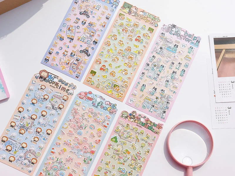 Nekoni Stickers Journal Diary Planner Decals Stickers Labrador Owl Lion Frog Animal Decals Music School Camping Theme Stickers 