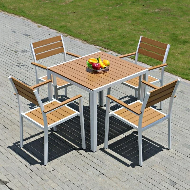 Hot Sale Aluminum Outdoor Furniture Cafe Restaurant Garden Plastic Wood Dining Chairs Tables