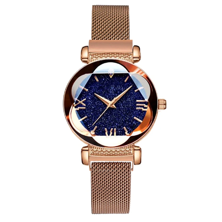 
Luxury Rose Gold Women Watches Minimalism Starry Sky Magnet Buckle Fashion Casual Roman Numeral Quartz Watches Relogio Feminino 