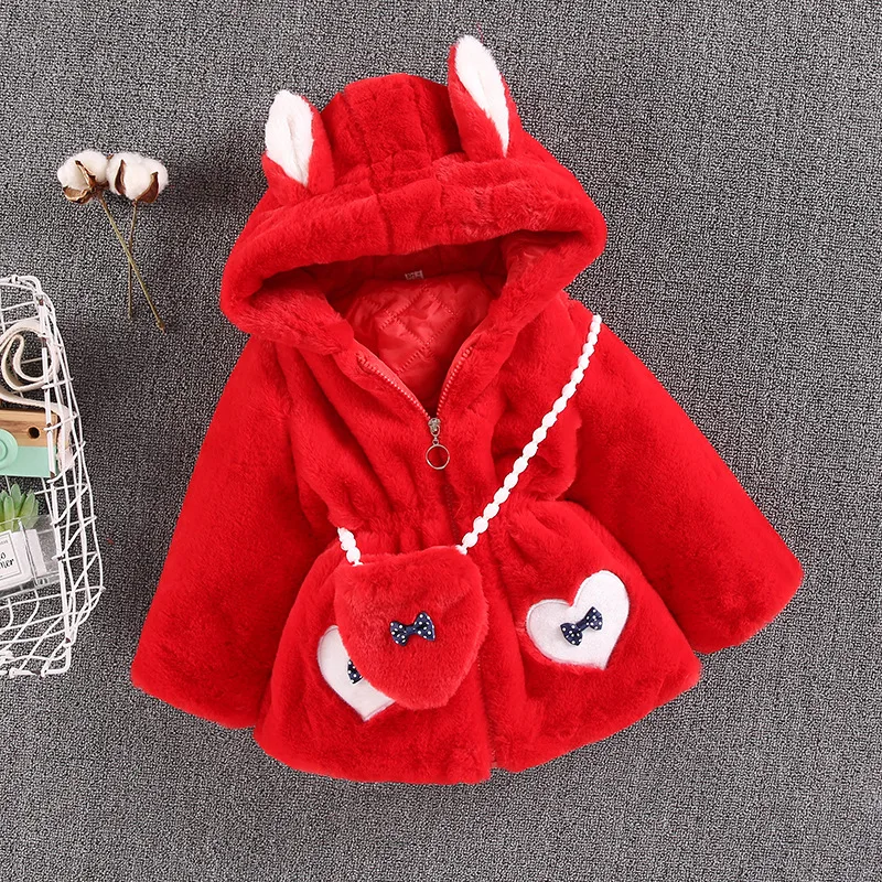 Factory Directly Faux Fur Thickened Children Coat Clothes Cartoon Girls Coat Jacket Winter Warm Hooded Kids Jacket