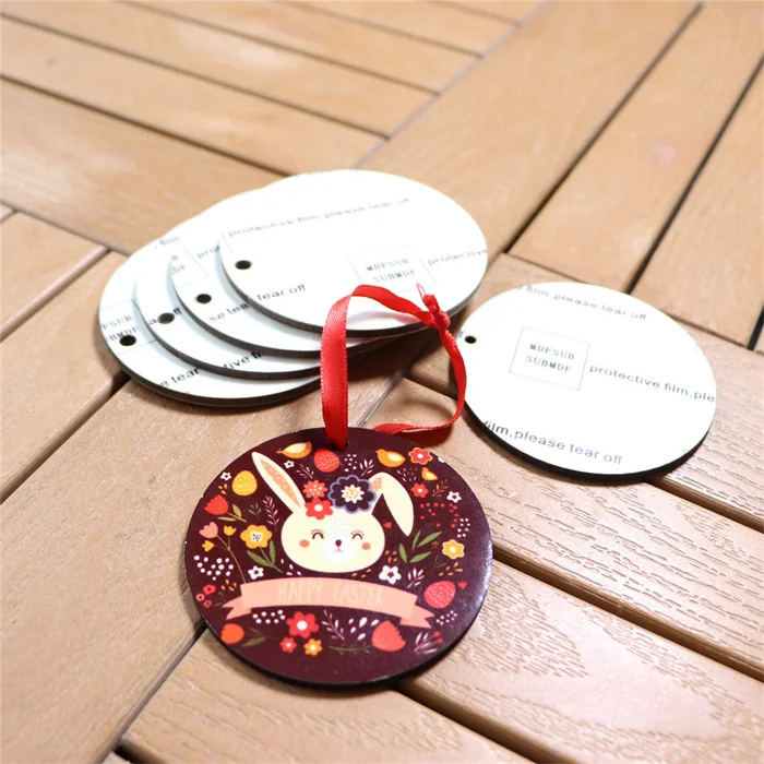 MDFSUB Personalized Hot Sales Xmas Decor Hanging 3 inch Round Wood White Blanks Sublimation MDF Ornament For Christmas