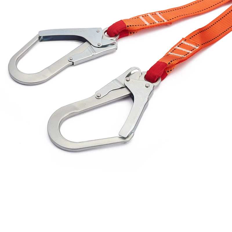 Work Position Belt Double Hook Arrest Elastic Lanyard with Shock Absorbe Fall Harness Polyester