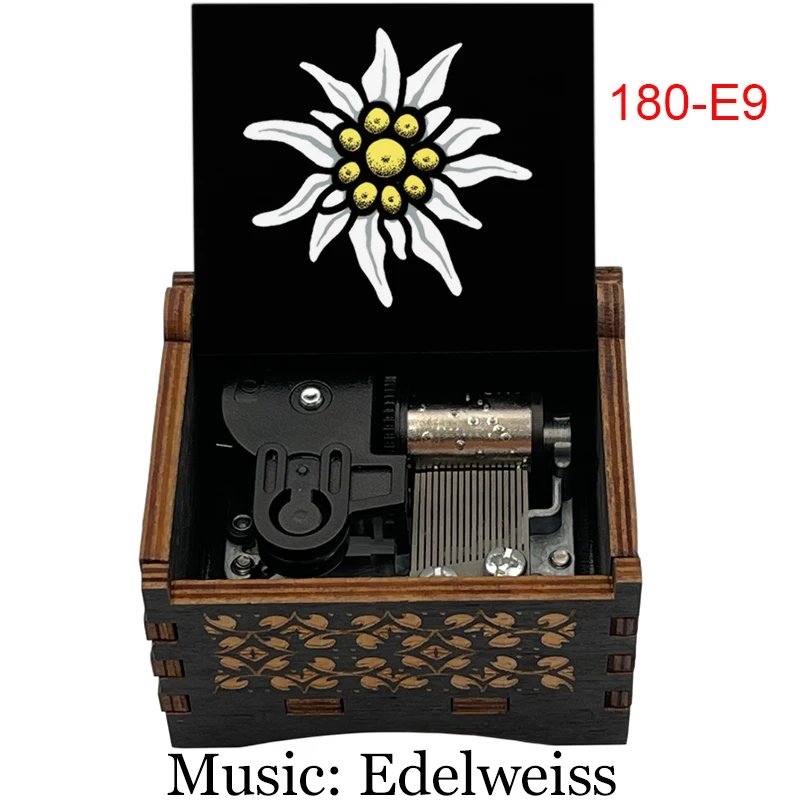 Factory Wholesale Wooden Edelweiss Music Box Wind Up Movement Kids Friends Birthday Party Cute Gift