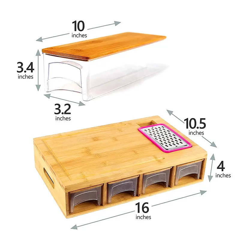 Kitchen Bamboo Chopping Cutting Board With Containers Block Cutting Board Tray Set With Juice Groove