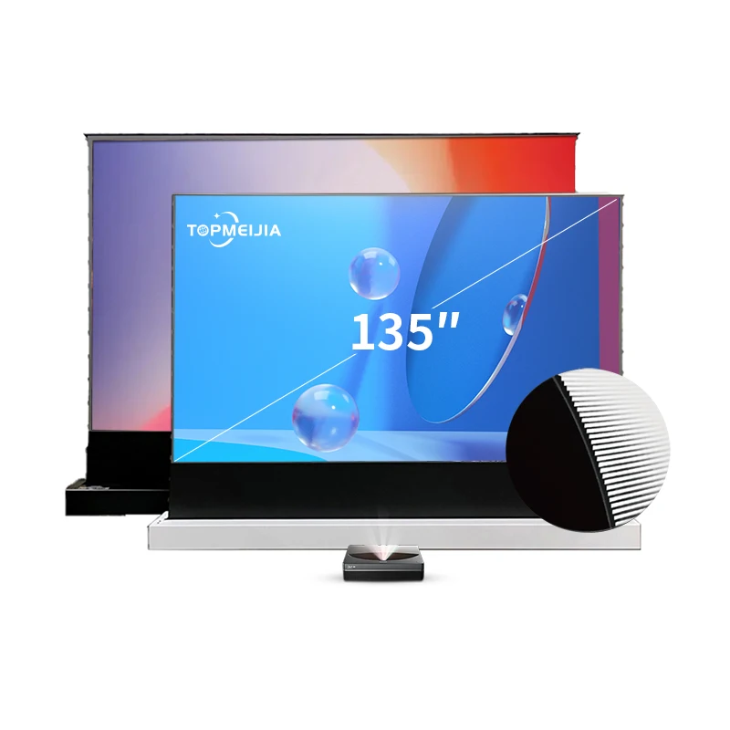 135 inch motor floor rising projector screen ultra short throw ambient light rejecting ALR projection screen for 4k laser tv