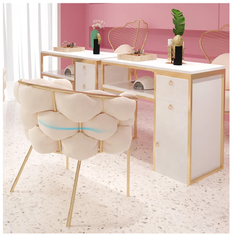 Manicure Table and Chair Set Single and Double Manicure Table Simple Modern Manicure Table Cyber Marble 10 Metal Salon Furniture