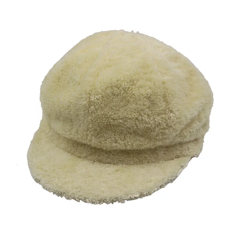 Ladies Lvory Faux Fur Hairy Plush Warm Autumn Winter Blank Baker Boy Cap Winter Hat For Women