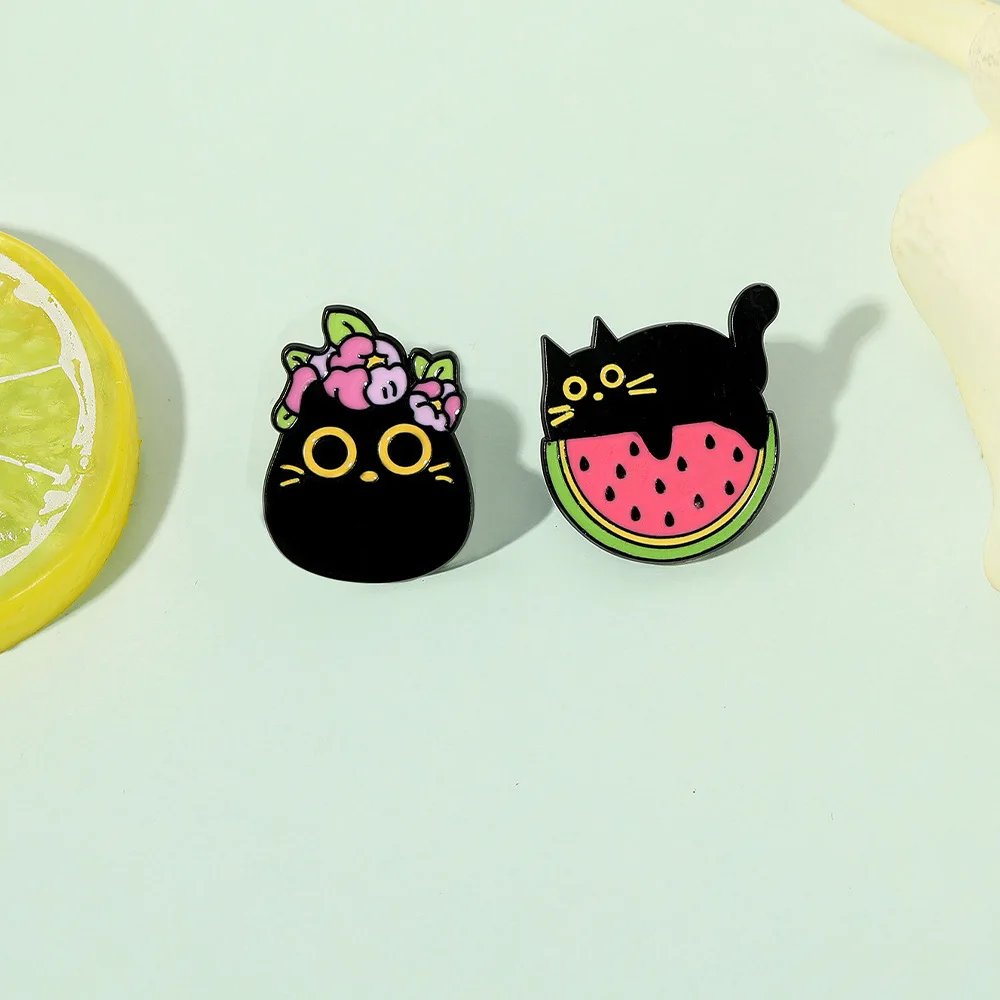 Enamel Hard Lapel Pins Manufacturer Badge Metal Animal Cartoon black cat Brooch for women