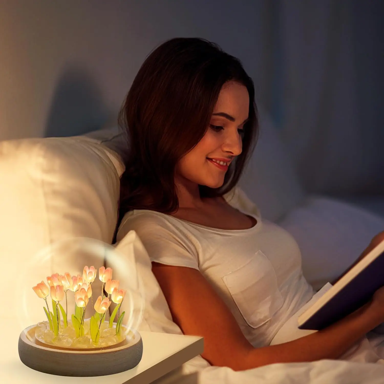 Forever Preserved Eternal Flower Love Fake Tulip DIY Valentines Mothers Day Gifts Birthday Gift Glowing LED Night Light Lamp