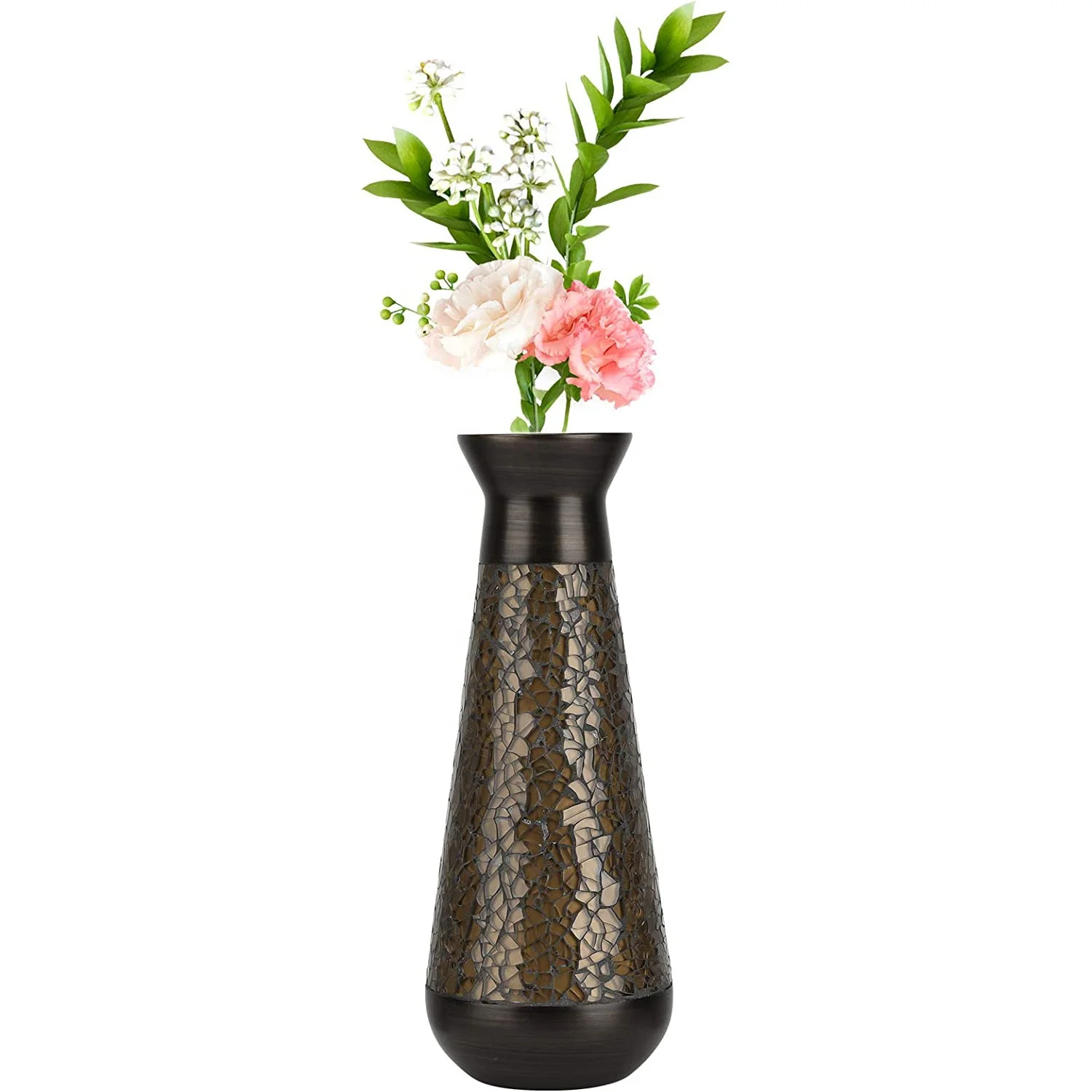 Custom Mosaic Design Decorative Vase Modern Elegant Curved Shaped Office Desktop Living Room Brown Mosaic Resin Vase Flower Vase