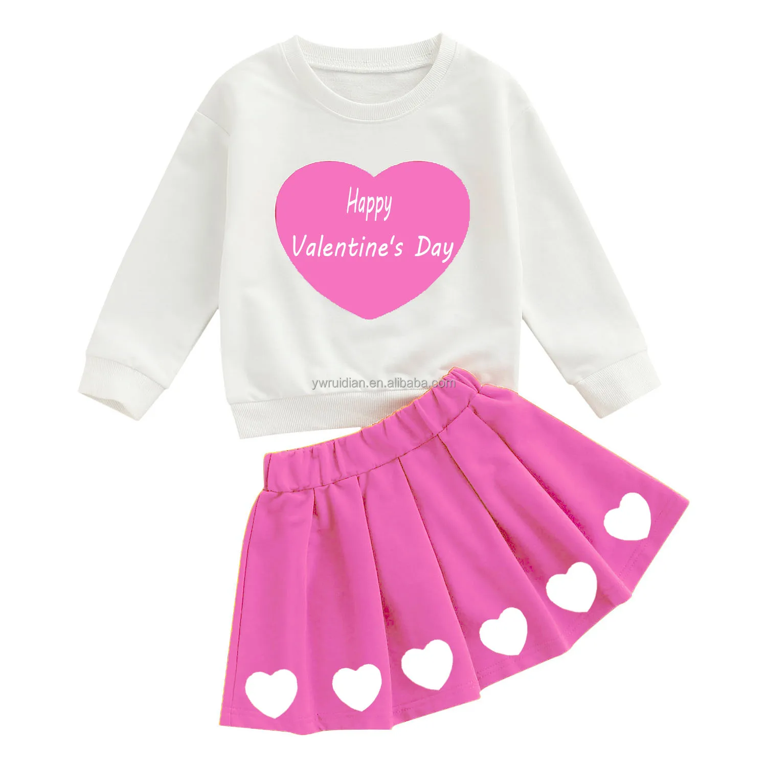Одежда для детей от 6 месяцев до 16 лет, праздничная одежда, свитер для счастливой девочки на День святого Валентина с юбкой, красивая детская одежда из двух предметов