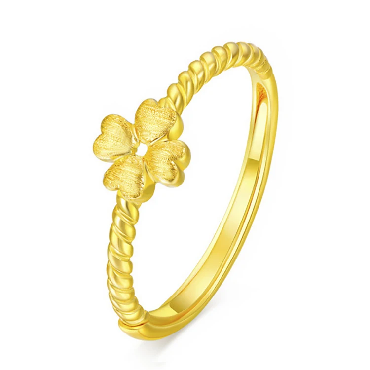 Japan And South Korea Fashion Personality Simple Jewelry Rings Female Plating Twist Four Leaf Clover Ring Gold Plated