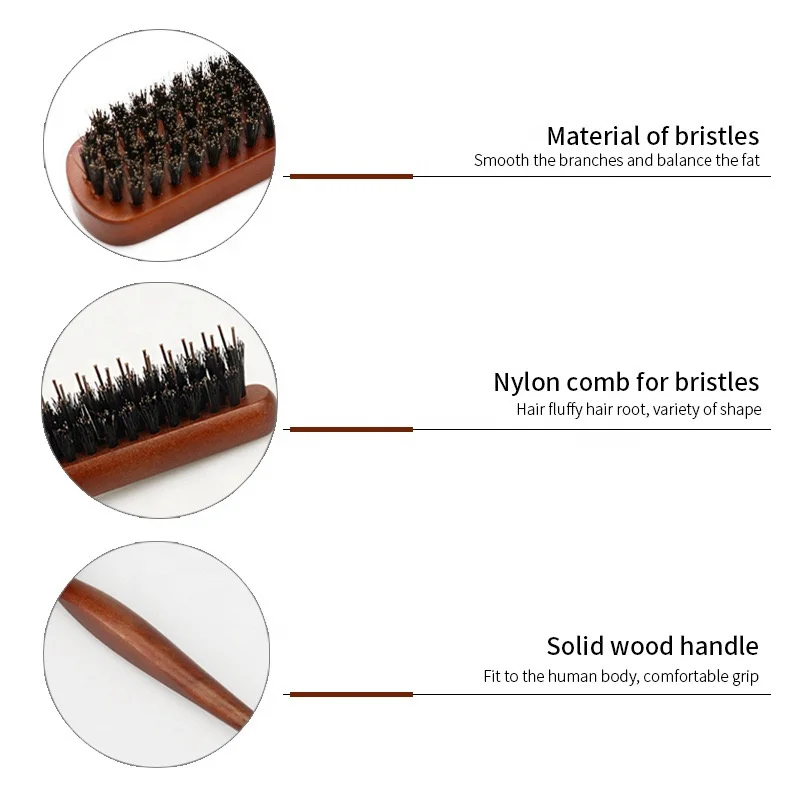 Private OEM Logo Hair Comb Wood Boar Bristle Comb For Men Shaving Comb