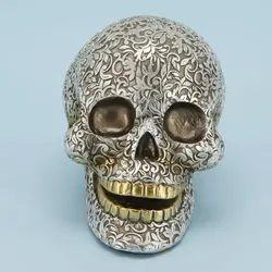 Latest Art Halloween Silver Gray Head  Skulls With Flower Pattern Ornaments
