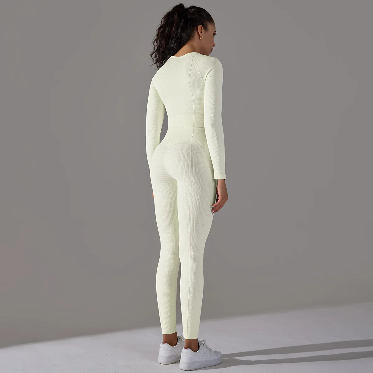 autumn winter long sleeve U neckline leggings spandex custom gym wear women 3 pieces seamless plus size yoga set fitness women