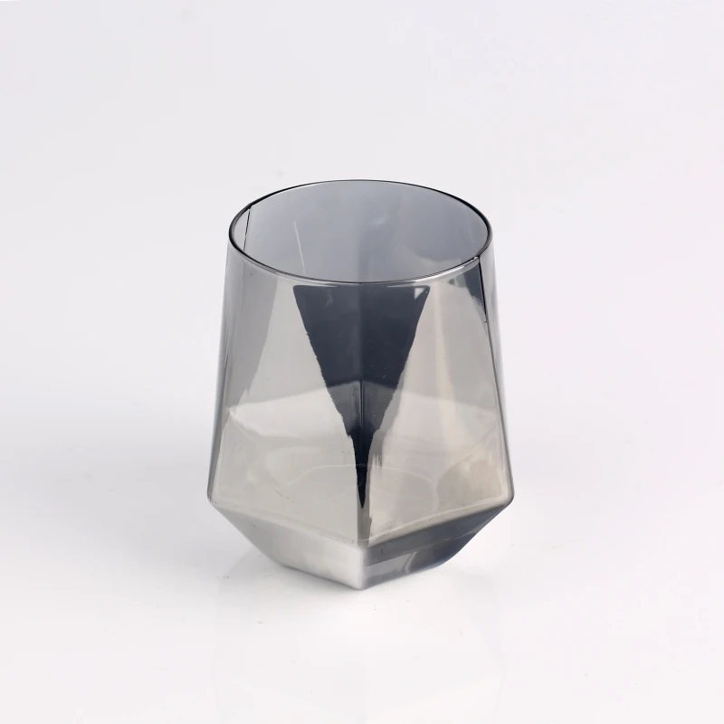 Diamond Shape Electroplated Smoky Grey Hexagonal Glass Cup Water Cup Whiskey Cup