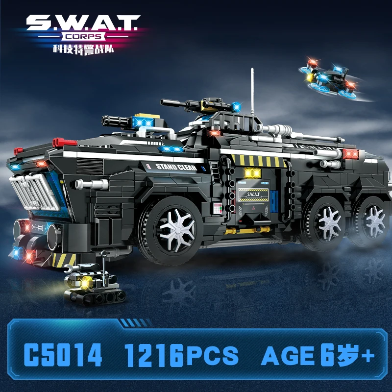 Retail Sale Student Child Intellectual Educational Kid SWAT Carrier Loader Car Building Blocks Brick Set Juguetes