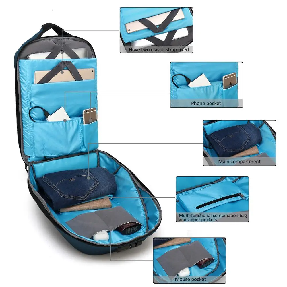 Lokass 15.6 Inch Laptop Backpack City  USB Bagpack TSA Lock School Anti-theft Laptop Anti Theft Backpack Bag With Code Lock