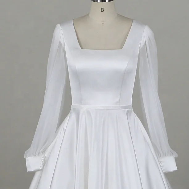 2024 duchess satin big A line with silky chiffon long sleeve long train Bridal Gowns Wedding Dresses