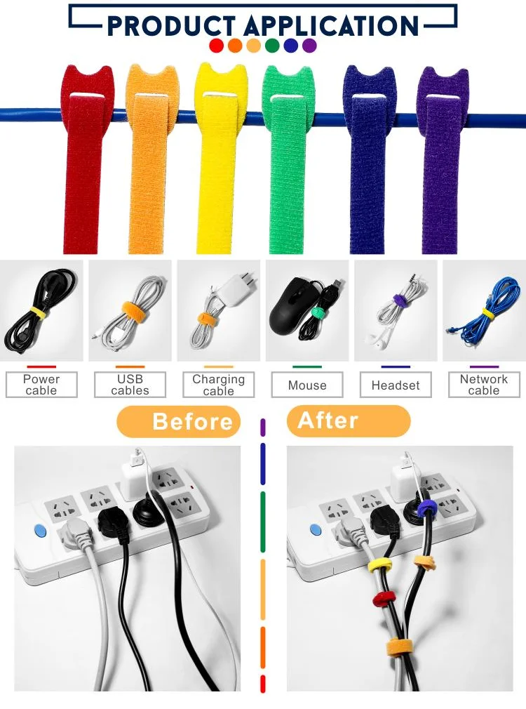 DSX Hook and Loop Cable Tie Adjustable Back to Back Fastener Strap for USB Earphone Network Mouse Cables