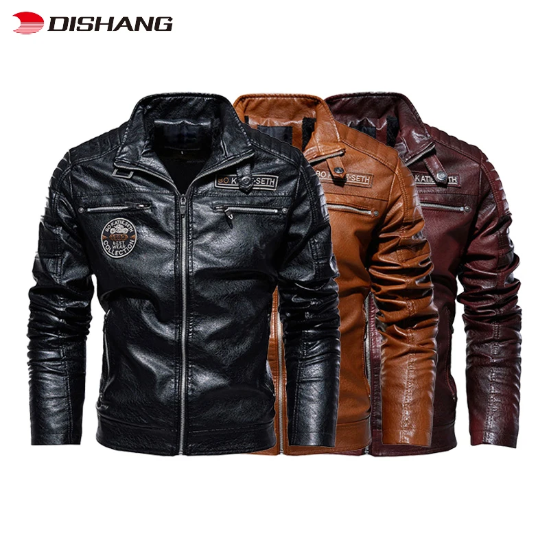 Custom Logo High Quality PU Leather Jacket Causal Belted Faux Leather Motorcycle Jacket Zipper Biker Coat Jacket For Man